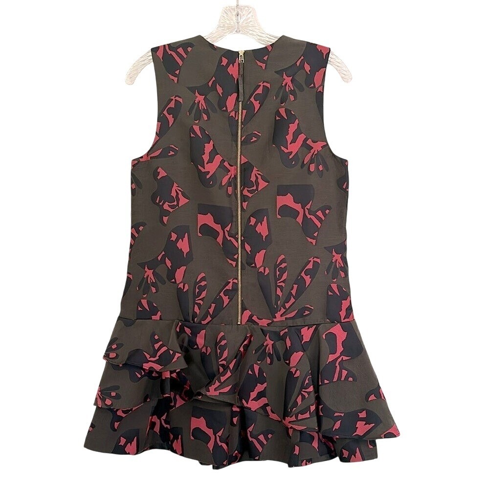 Banana Republic Jacquard Mini‎ Ruffle Dress Women's 4P Olive Green Preppy Modern - Picture 9 of 9
